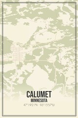 Retro US city map of Calumet, Minnesota. Vintage street map.