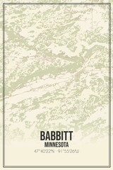 Retro US city map of Babbitt, Minnesota. Vintage street map.
