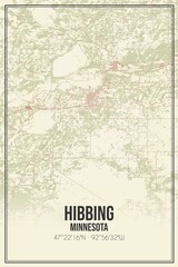 Retro US city map of Hibbing, Minnesota. Vintage street map.