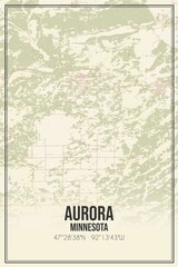 Retro US city map of Aurora, Minnesota. Vintage street map.