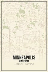 Retro US city map of Minneapolis, Minnesota. Vintage street map.