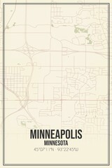 Retro US city map of Minneapolis, Minnesota. Vintage street map.