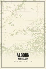 Retro US city map of Alborn, Minnesota. Vintage street map.