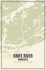 Retro US city map of Knife River, Minnesota. Vintage street map.