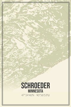 Retro US city map of Schroeder, Minnesota. Vintage street map.