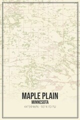 Fototapeta na wymiar Retro US city map of Maple Plain, Minnesota. Vintage street map.