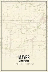 Retro US city map of Mayer, Minnesota. Vintage street map.