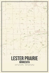 Retro US city map of Lester Prairie, Minnesota. Vintage street map.