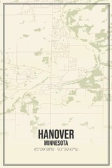 Retro US city map of Hanover, Minnesota. Vintage street map.