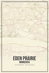 Retro US city map of Eden Prairie, Minnesota. Vintage street map.