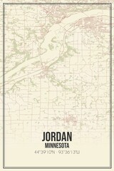 Fototapeta na wymiar Retro US city map of Jordan, Minnesota. Vintage street map.