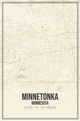 Retro US city map of Minnetonka, Minnesota. Vintage street map.