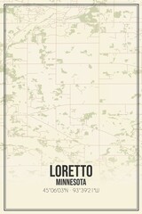 Retro US city map of Loretto, Minnesota. Vintage street map.