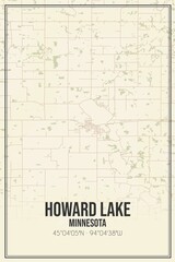 Retro US city map of Howard Lake, Minnesota. Vintage street map.