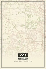 Retro US city map of Osseo, Minnesota. Vintage street map.