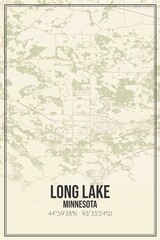 Retro US city map of Long Lake, Minnesota. Vintage street map.