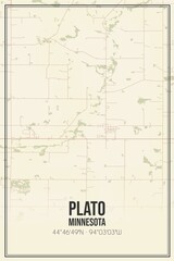 Retro US city map of Plato, Minnesota. Vintage street map.