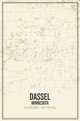 Retro US city map of Dassel, Minnesota. Vintage street map.