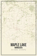 Retro US city map of Maple Lake, Minnesota. Vintage street map.