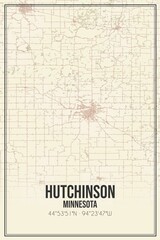 Retro US city map of Hutchinson, Minnesota. Vintage street map.