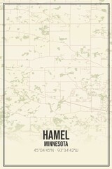 Retro US city map of Hamel, Minnesota. Vintage street map.