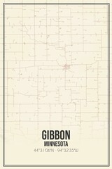 Retro US city map of Gibbon, Minnesota. Vintage street map.