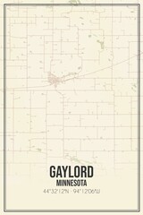 Retro US city map of Gaylord, Minnesota. Vintage street map.