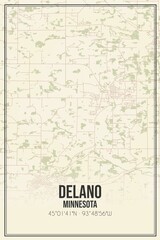 Retro US city map of Delano, Minnesota. Vintage street map.