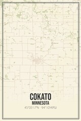 Retro US city map of Cokato, Minnesota. Vintage street map.