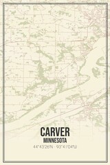 Retro US city map of Carver, Minnesota. Vintage street map.