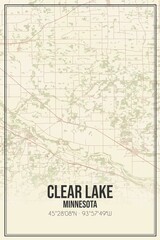 Retro US city map of Clear Lake, Minnesota. Vintage street map.