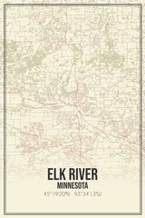 Retro US city map of Elk River, Minnesota. Vintage street map.