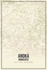Retro US city map of Anoka, Minnesota. Vintage street map.