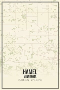 Retro US city map of Hamel, Minnesota. Vintage street map.