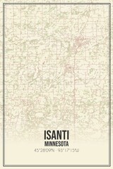 Retro US city map of Isanti, Minnesota. Vintage street map.