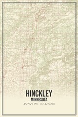 Retro US city map of Hinckley, Minnesota. Vintage street map.