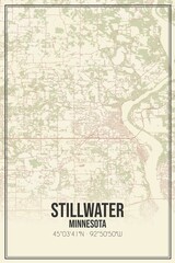 Retro US city map of Stillwater, Minnesota. Vintage street map.