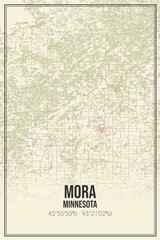 Retro US city map of Mora, Minnesota. Vintage street map.