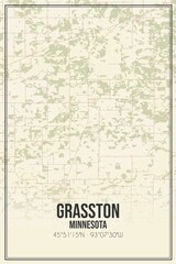 Retro US city map of Grasston, Minnesota. Vintage street map.