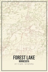 Retro US city map of Forest Lake, Minnesota. Vintage street map.