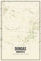Retro US city map of Dundas, Minnesota. Vintage street map.