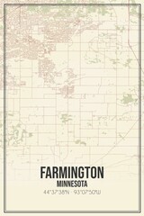 Retro US city map of Farmington, Minnesota. Vintage street map.