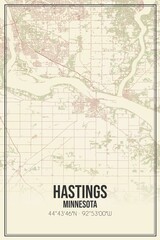 Fototapeta na wymiar Retro US city map of Hastings, Minnesota. Vintage street map.