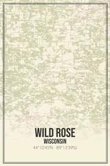 Retro US city map of Wild Rose, Wisconsin. Vintage street map.