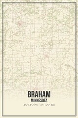 Retro US city map of Braham, Minnesota. Vintage street map.