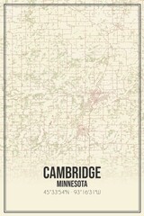 Retro US city map of Cambridge, Minnesota. Vintage street map.