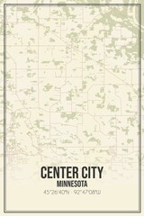 Fototapeta na wymiar Retro US city map of Center City, Minnesota. Vintage street map.