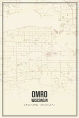 Retro US city map of Omro, Wisconsin. Vintage street map.