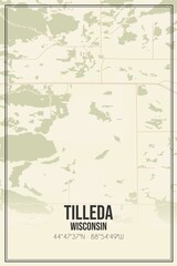 Retro US city map of Tilleda, Wisconsin. Vintage street map.
