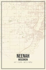 Retro US city map of Neenah, Wisconsin. Vintage street map.